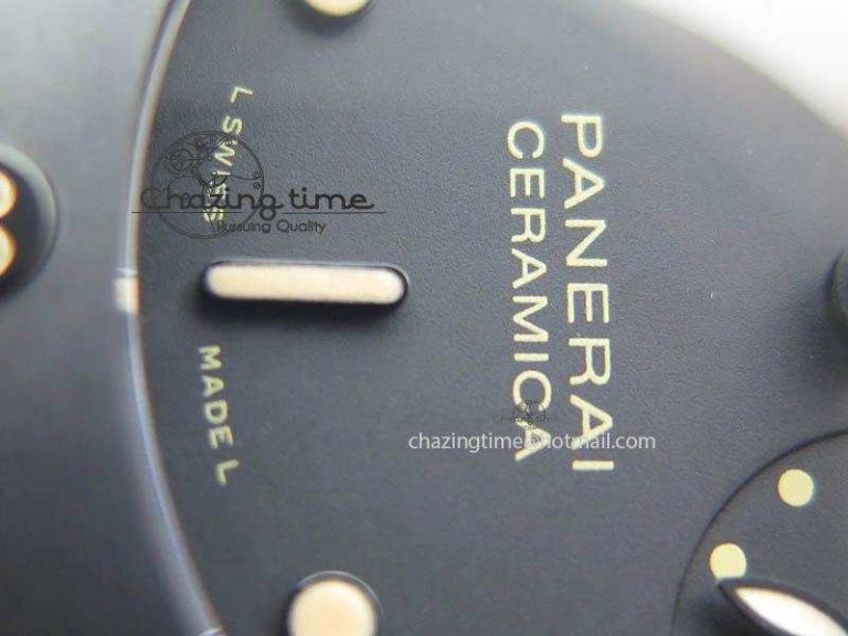 HighQuality PAM607 Q V6F Best Edition Real Ceramic on Black Leather Strap P 8572