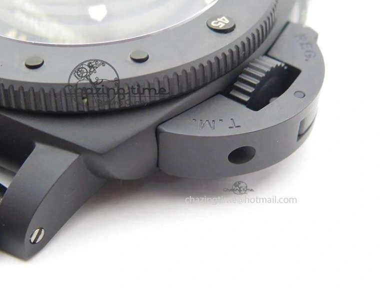 HighQuality PAM607 Q V6F Best Edition Real Ceramic on Black Leather Strap P 8572