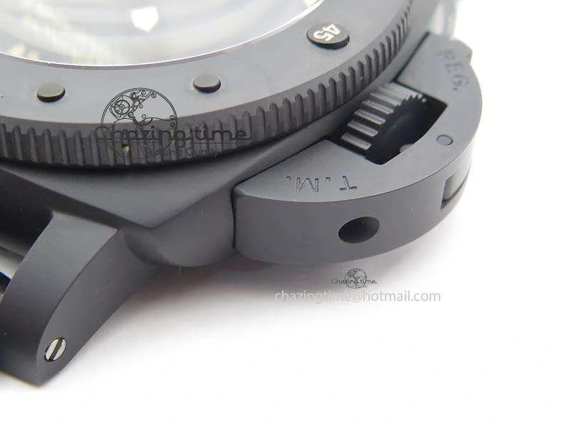 HighQuality PAM607 Q V6F Best Edition Real Ceramic on Black Leather Strap P 8572