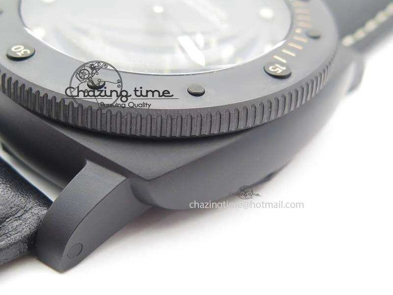 HighQuality PAM607 Q V6F Best Edition Real Ceramic on Black Leather Strap P 8572