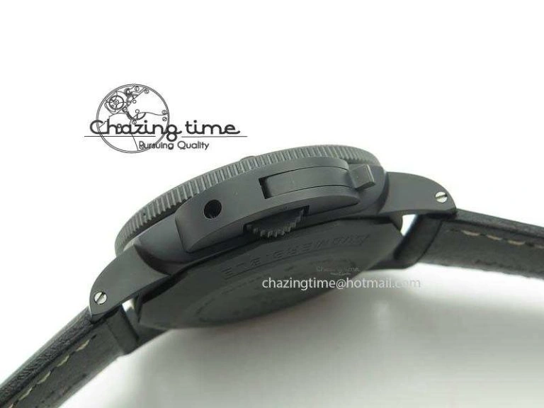 HighQuality PAM607 Q V6F Best Edition Real Ceramic on Black Leather Strap P 8572