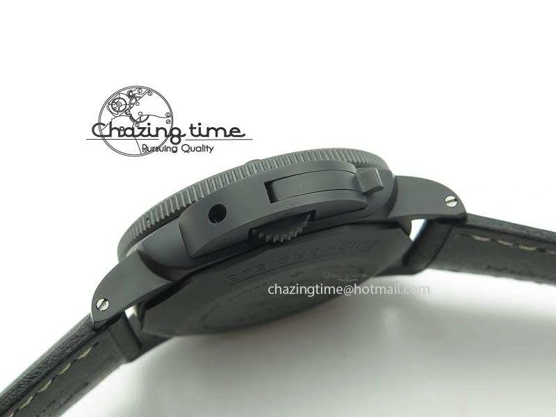 HighQuality PAM607 Q V6F Best Edition Real Ceramic on Black Leather Strap P 8572