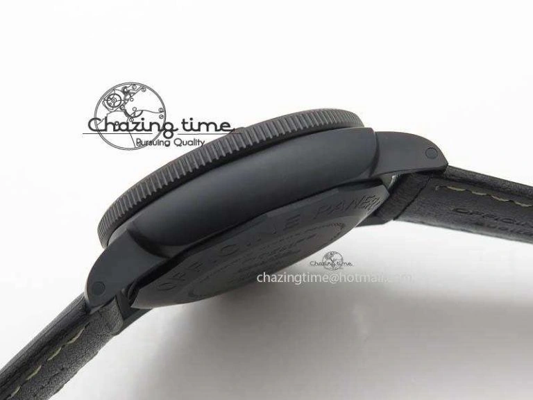 HighQuality PAM607 Q V6F Best Edition Real Ceramic on Black Leather Strap P 8572