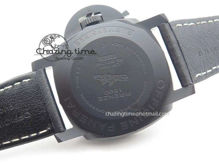 HighQuality PAM607 Q V6F Best Edition Real Ceramic on Black Leather Strap P 8572