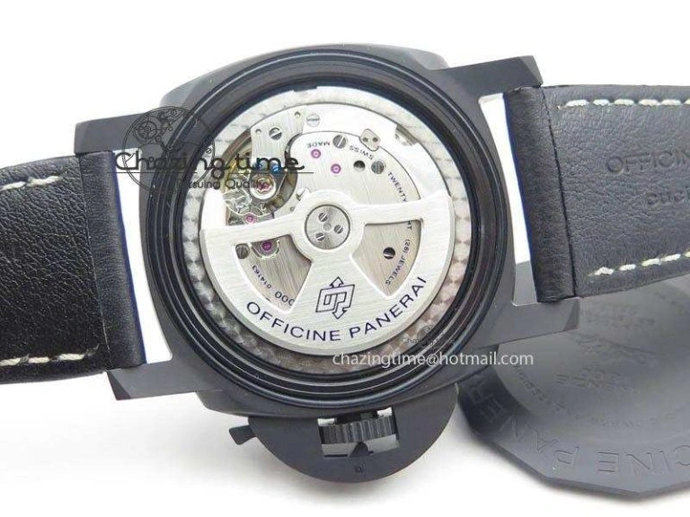 HighQuality PAM607 Q V6F Best Edition Real Ceramic on Black Leather Strap P 8572
