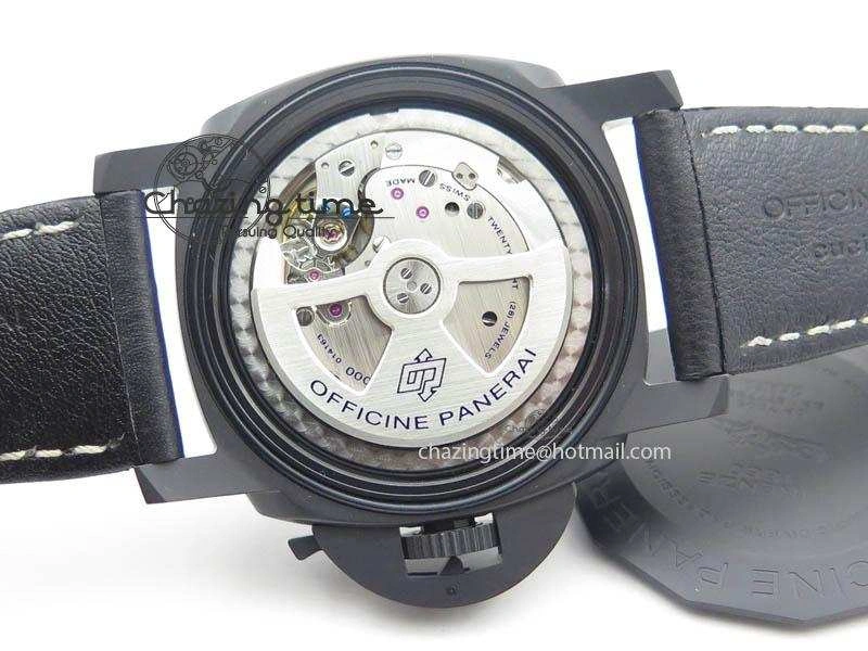 HighQuality PAM607 Q V6F Best Edition Real Ceramic on Black Leather Strap P 8572