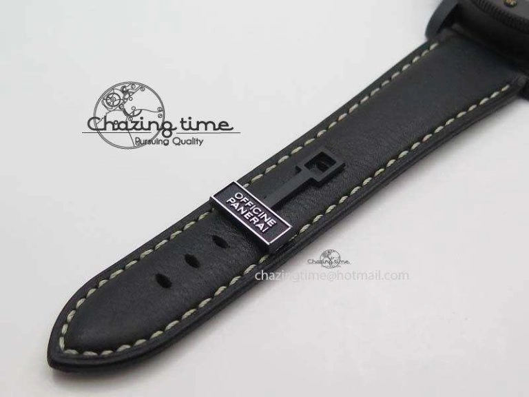HighQuality PAM607 Q V6F Best Edition Real Ceramic on Black Leather Strap P 8572