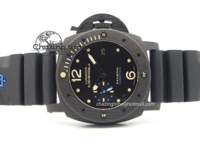 PAM616 Carbotech JF Best Edition On Blue Logo Black Rubber Strap P9000 Clone Sleek 8539