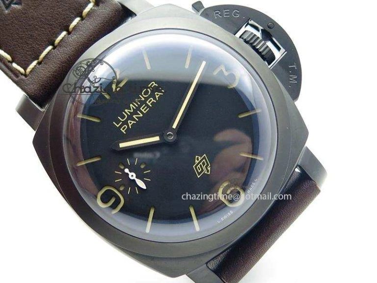Unique PAM617 R Luminor 1950 DLC V6F California Dial Sapphire Crystal On Brown Leather Strap P 8526