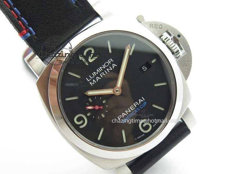 PAM727 T America’s Cup V6F 1:1 Best Edition On Thick Black Leather Strap P Upgraded 8478