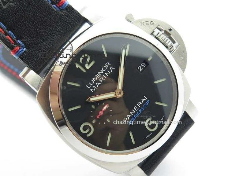 Original PAM727 T Lite V6F 1:1 Best Edition On Thick Black Leather Strap A23J 8472