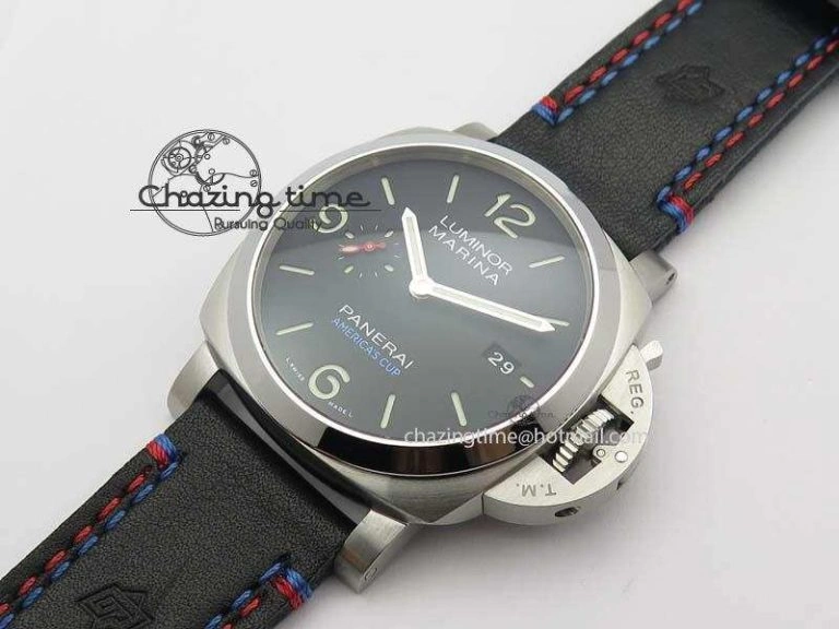 Original PAM727 T Lite V6F 1:1 Best Edition On Thick Black Leather Strap A23J 8472