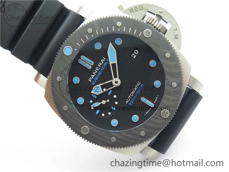PAM799 Titanium VSF Best Edition Carbotech Bezel Black Dial on Rubber Strap P.9010 Clone Functional 8420