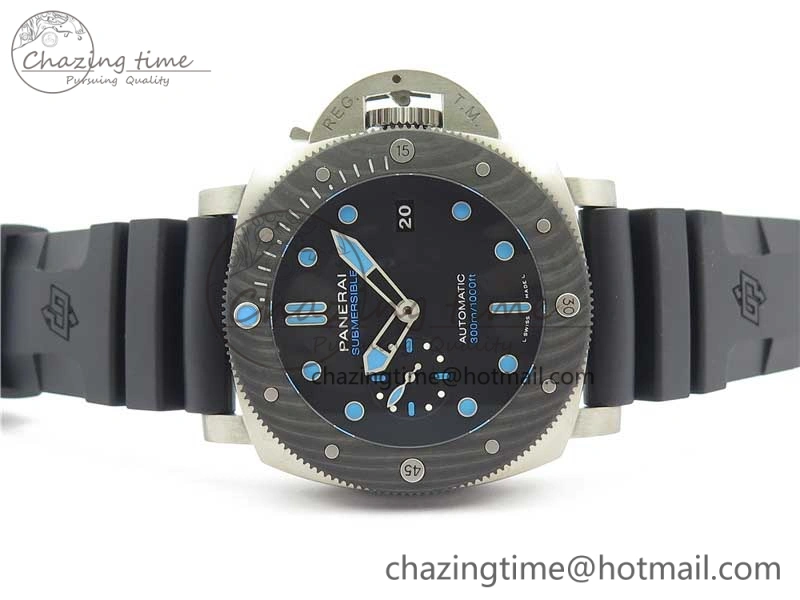 PAM799 Titanium VSF Best Edition Carbotech Bezel Black Dial on Rubber Strap P.9010 Clone Functional 8420