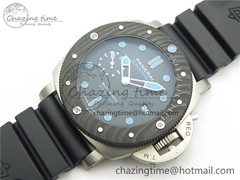 PAM799 Titanium VSF Best Edition Carbotech Bezel Black Dial on Rubber Strap P.9010 Clone Functional 8420