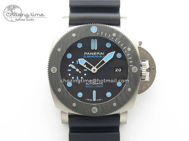 PAM799 Titanium VSF Best Edition Carbotech Bezel Black Dial on Rubber Strap P.9010 Clone Functional 8420