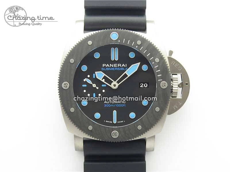 PAM799 Titanium VSF Best Edition Carbotech Bezel Black Dial on Rubber Strap P.9010 Clone Functional 8420