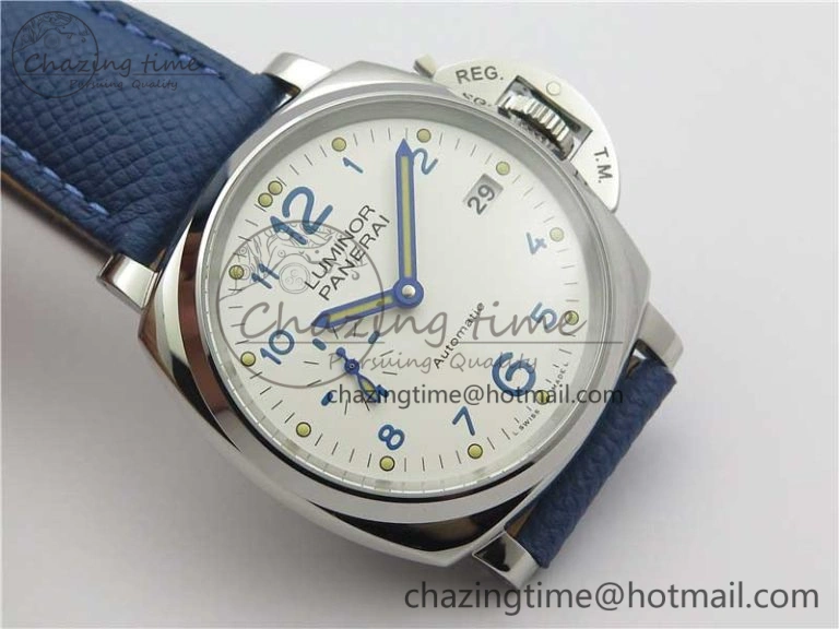 Seasonal PAM906 Luminor Due VSF Best Edition White Dial on Blue Leather Strap AXXXIV 8412