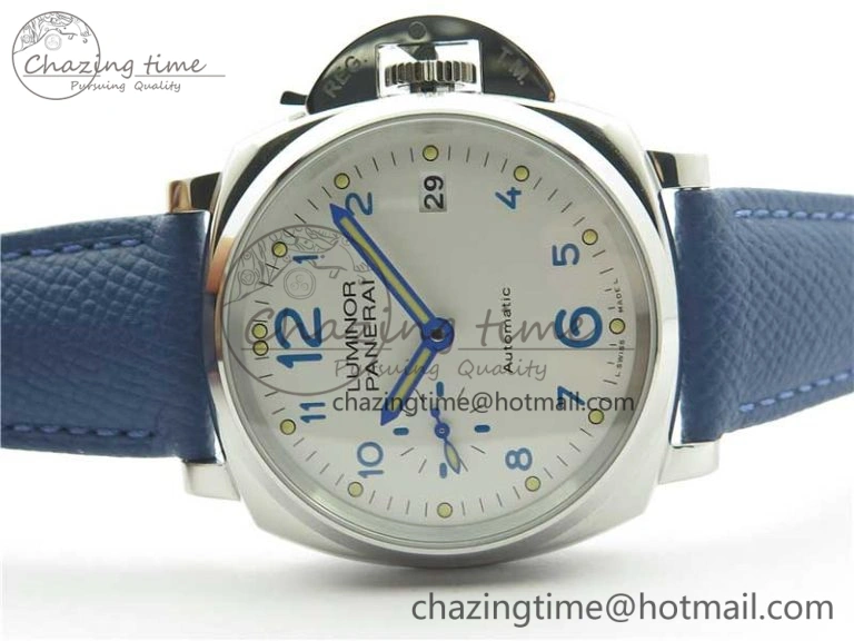 Seasonal PAM906 Luminor Due VSF Best Edition White Dial on Blue Leather Strap AXXXIV 8412