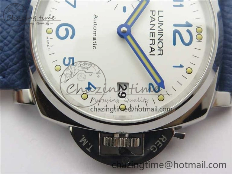 Seasonal PAM906 Luminor Due VSF Best Edition White Dial on Blue Leather Strap AXXXIV 8412