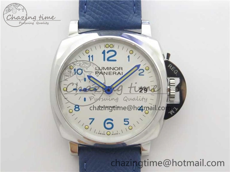 Seasonal PAM906 Luminor Due VSF Best Edition White Dial on Blue Leather Strap AXXXIV 8412