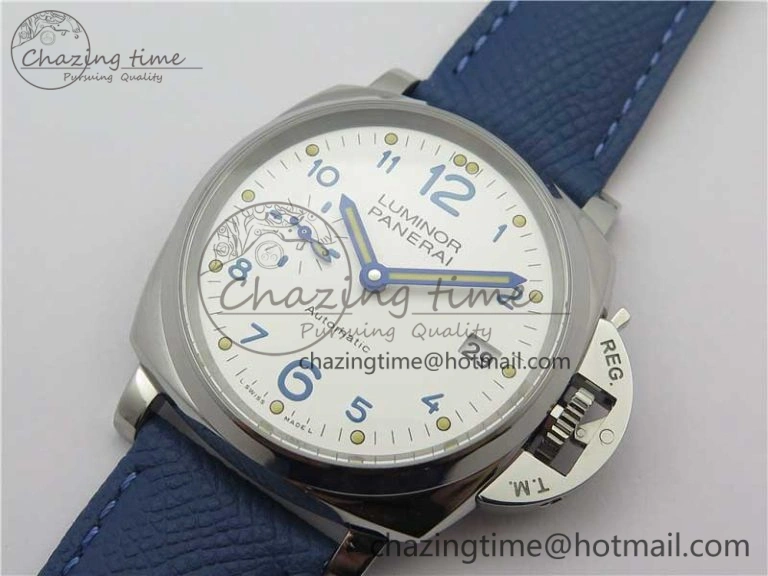 Seasonal PAM906 Luminor Due VSF Best Edition White Dial on Blue Leather Strap AXXXIV 8412
