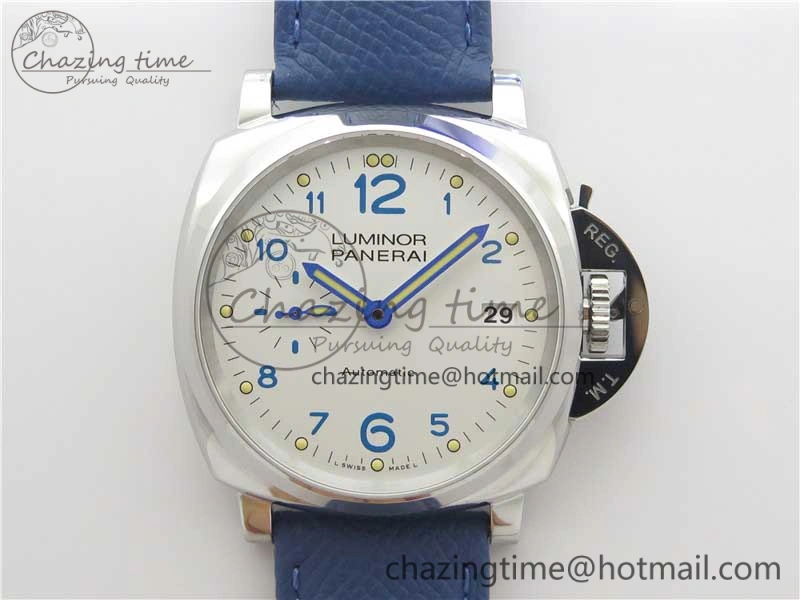 Seasonal PAM906 Luminor Due VSF Best Edition White Dial on Blue Leather Strap AXXXIV 8412