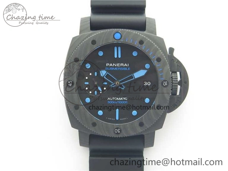 PAM960 Carbotech 42mm VSF Best Edition Black Dial Blue Markers on Rubber Strap P.9010 Clone Lightweight 8417