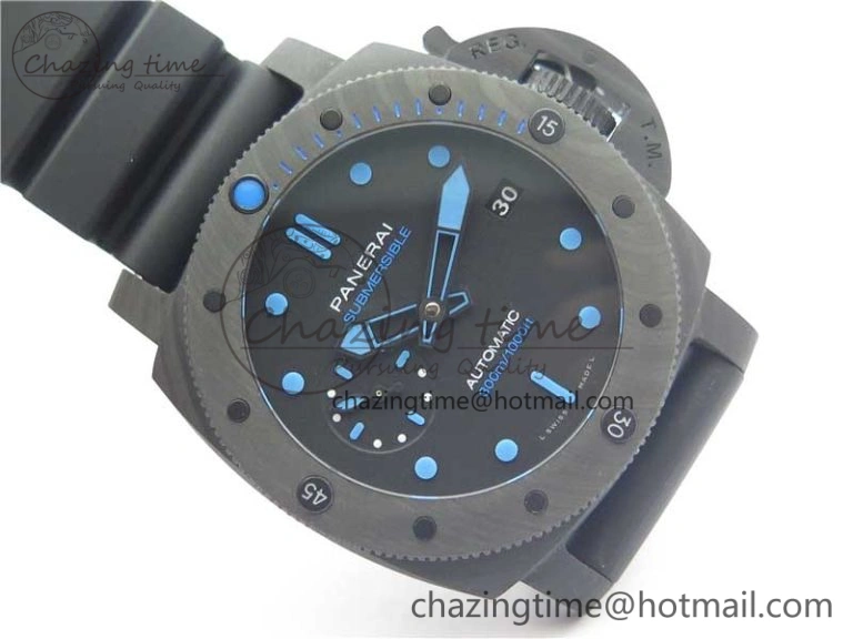 PAM960 Carbotech 42mm VSF Best Edition Black Dial Blue Markers on Rubber Strap P.9010 Clone Lightweight 8417