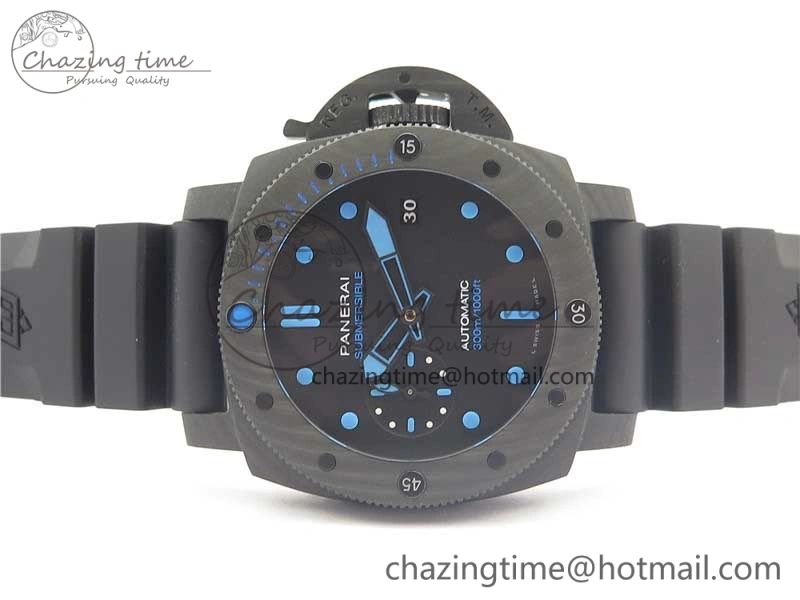 PAM960 Carbotech 42mm VSF Best Edition Black Dial Blue Markers on Rubber Strap P.9010 Clone Lightweight 8417