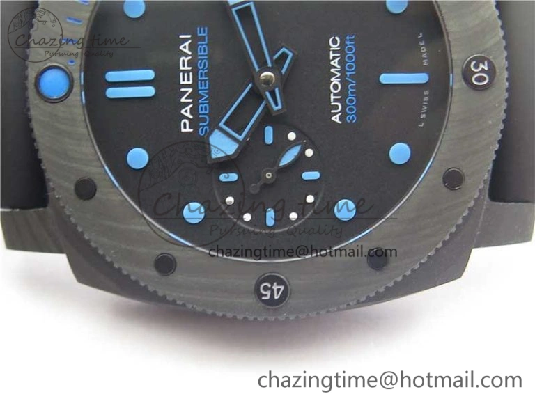 PAM960 Carbotech 42mm VSF Best Edition Black Dial Blue Markers on Rubber Strap P.9010 Clone Lightweight 8417