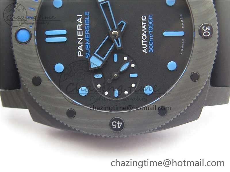 PAM960 Carbotech 42mm VSF Best Edition Black Dial Blue Markers on Rubber Strap P.9010 Clone Lightweight 8417