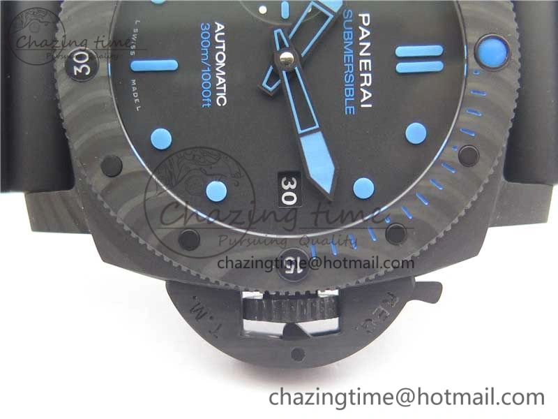 PAM960 Carbotech 42mm VSF Best Edition Black Dial Blue Markers on Rubber Strap P.9010 Clone Lightweight 8417