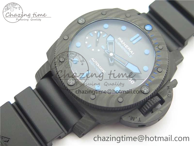 PAM960 Carbotech 42mm VSF Best Edition Black Dial Blue Markers on Rubber Strap P.9010 Clone Lightweight 8417
