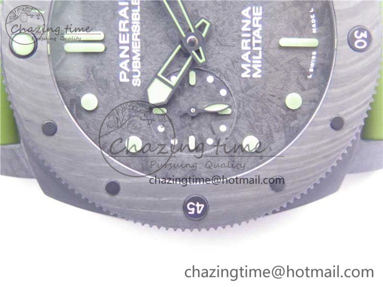 Comfortable PAM961 Carbotech VSF Best Edition Carbon Dial on Green Rubber Strap P.9010 Clone 8414