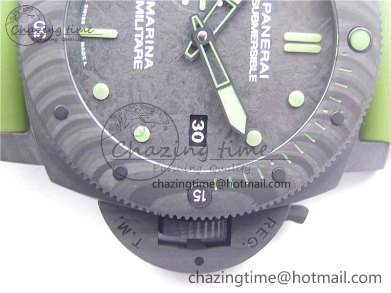 Comfortable PAM961 Carbotech VSF Best Edition Carbon Dial on Green Rubber Strap P.9010 Clone 8414