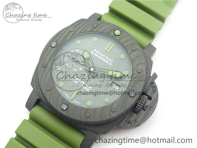 Comfortable PAM961 Carbotech VSF Best Edition Carbon Dial on Green Rubber Strap P.9010 Clone 8414