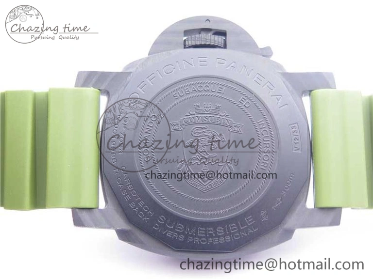 Comfortable PAM961 Carbotech VSF Best Edition Carbon Dial on Green Rubber Strap P.9010 Clone 8414