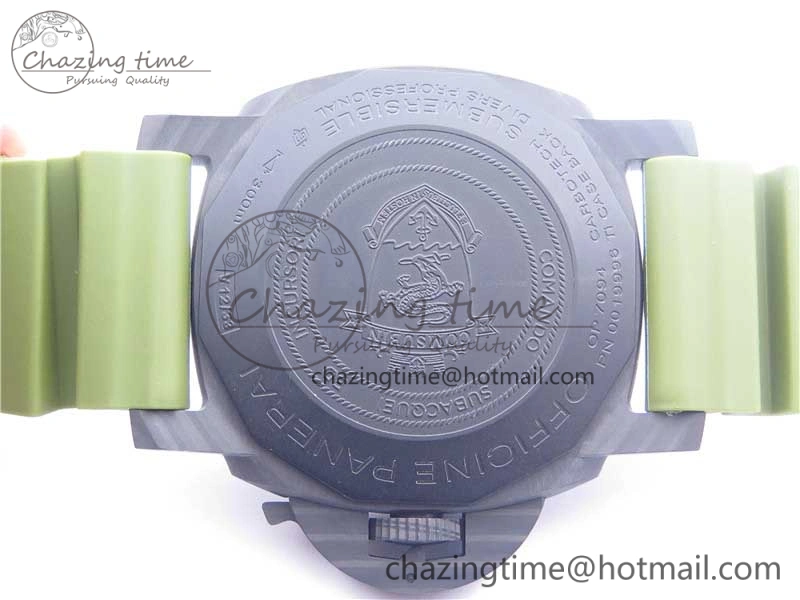 Comfortable PAM961 Carbotech VSF Best Edition Carbon Dial on Green Rubber Strap P.9010 Clone 8414