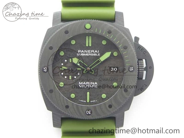 Comfortable PAM961 Carbotech VSF Best Edition Carbon Dial on Green Rubber Strap P.9010 Clone 8414