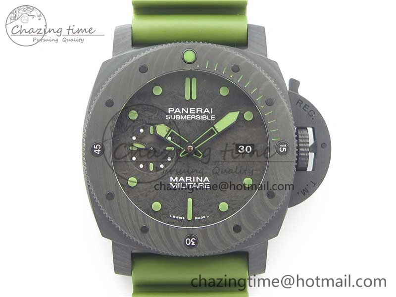 Comfortable PAM961 Carbotech VSF Best Edition Carbon Dial on Green Rubber Strap P.9010 Clone 8414