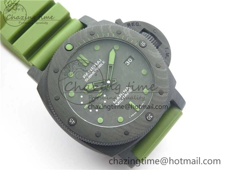 Comfortable PAM961 Carbotech VSF Best Edition Carbon Dial on Green Rubber Strap P.9010 Clone 8414