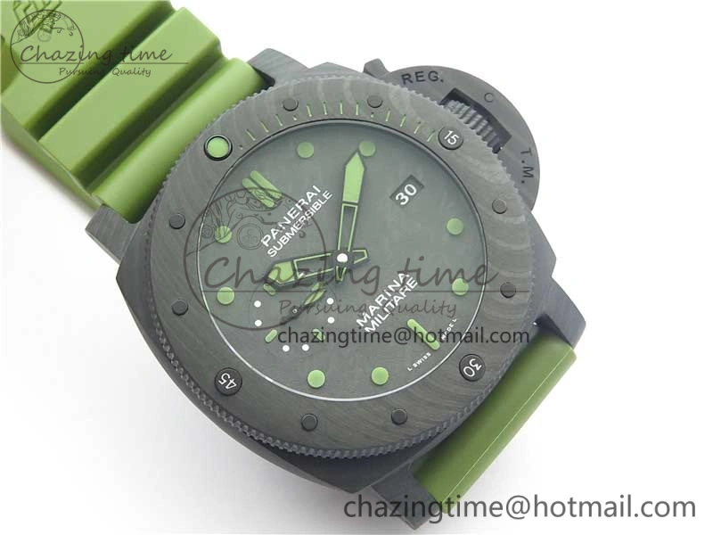 Comfortable PAM961 Carbotech VSF Best Edition Carbon Dial on Green Rubber Strap P.9010 Clone 8414