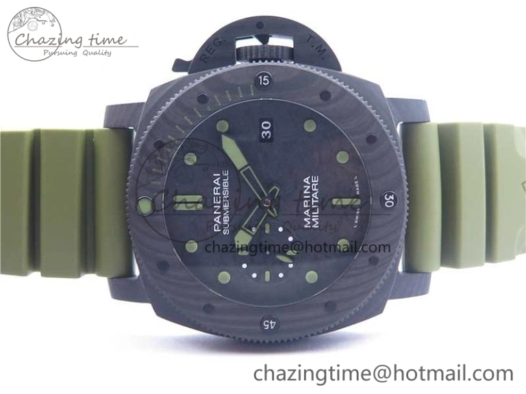 Comfortable PAM961 Carbotech VSF Best Edition Carbon Dial on Green Rubber Strap P.9010 Clone 8414