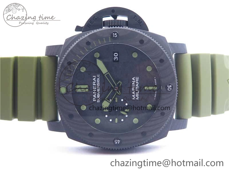 Comfortable PAM961 Carbotech VSF Best Edition Carbon Dial on Green Rubber Strap P.9010 Clone 8414