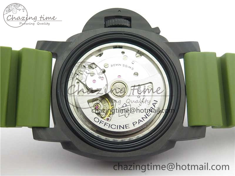 Comfortable PAM961 Carbotech VSF Best Edition Carbon Dial on Green Rubber Strap P.9010 Clone 8414