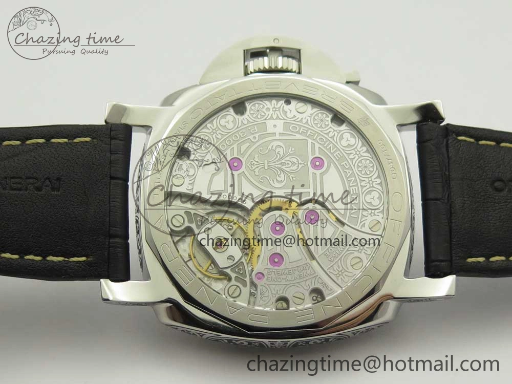 PAM972 Luminor 1950 Firenze 3 Days Engraved Case & Movement V9F Best Edition on Black Leather Strap P.3000 Super Clone Unisex 8423