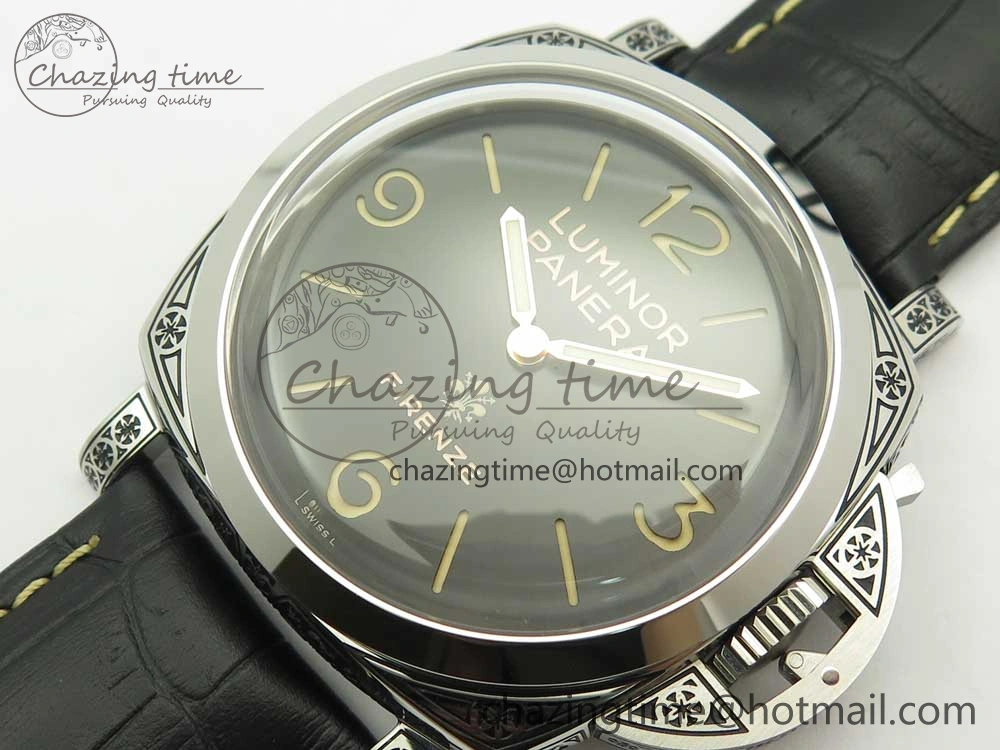 PAM972 Luminor 1950 Firenze 3 Days Engraved Case & Movement V9F Best Edition on Black Leather Strap P.3000 Super Clone Unisex 8423