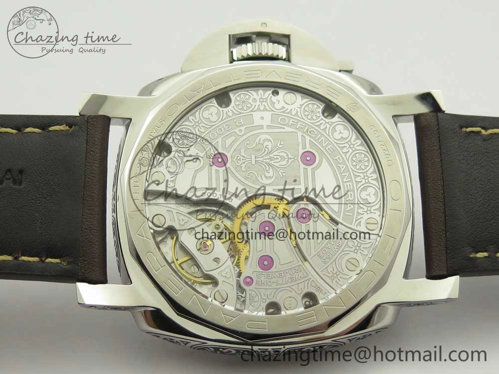 Compact PAM972 Luminor 1950 Firenze 3 Days Engraved Case & Movement V9F Best Edition on Brown Leather Strap P.3000 Super Clone 8422