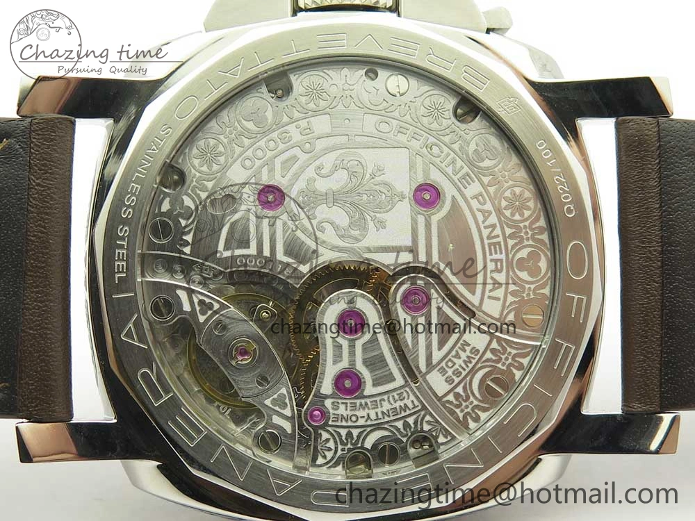 Compact PAM972 Luminor 1950 Firenze 3 Days Engraved Case & Movement V9F Best Edition on Brown Leather Strap P.3000 Super Clone 8422